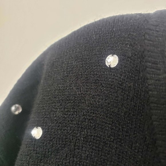 Designer Originals Women's Black Knit Scoop Neck Faux Diamond Top Sweater - Picture 4 of 11